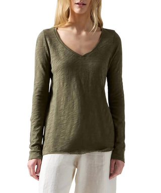 Atm - Camiseta Slub de manga comprida e gola V