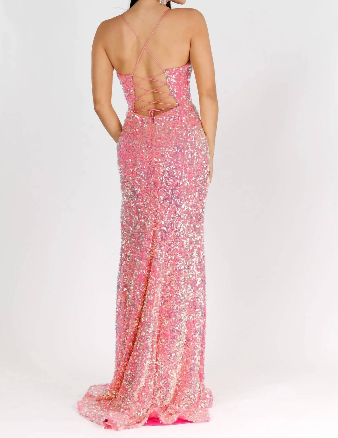 Vienna Prom - Lace-up Back Sequin Evening Long Gown