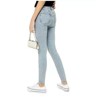 Topshop - Calça jeans skinny Jamie com botões expostos e cintura alta e lavagem clara