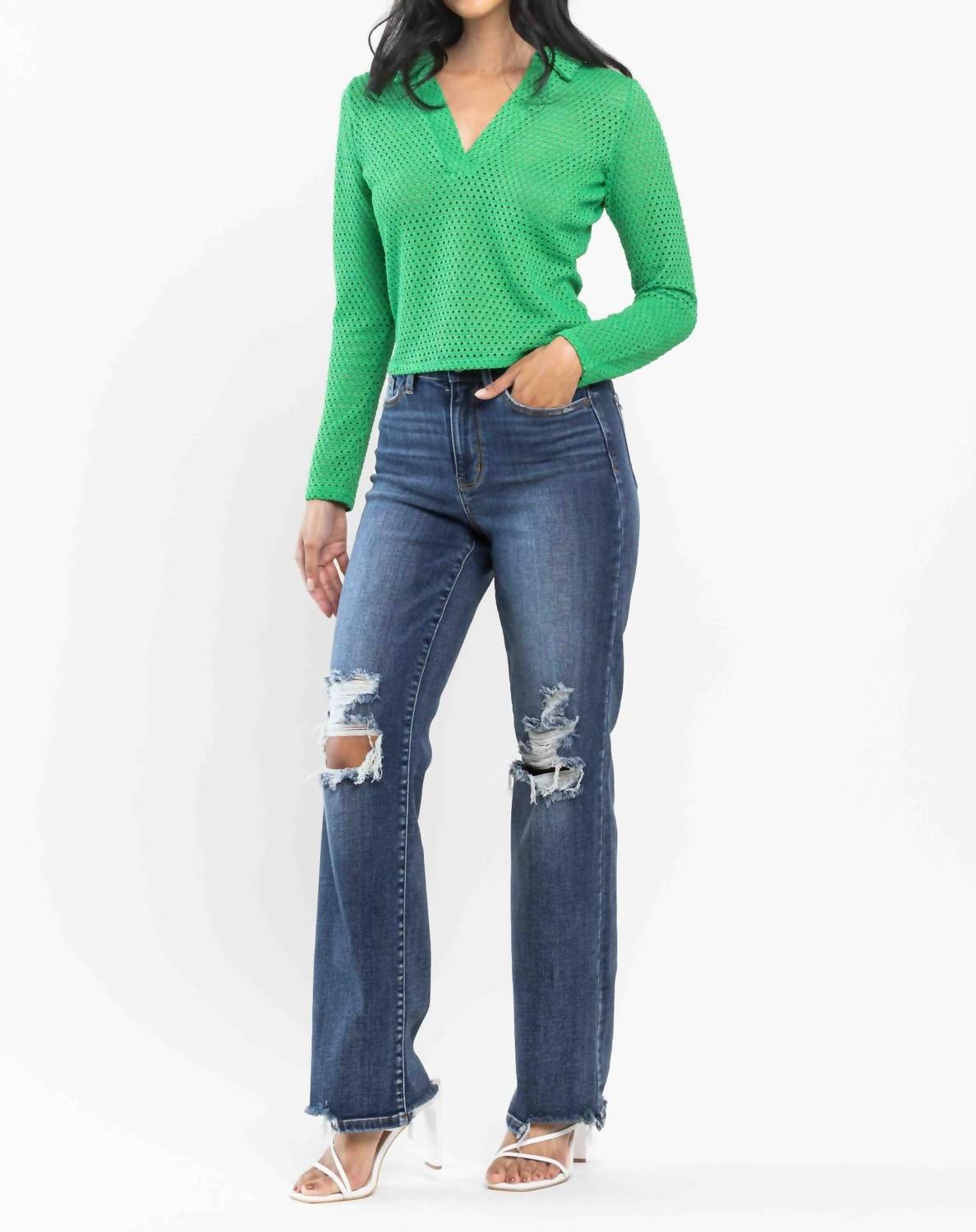 Judy Blue - High Waist 90s Knee Destroy Straight Jeans