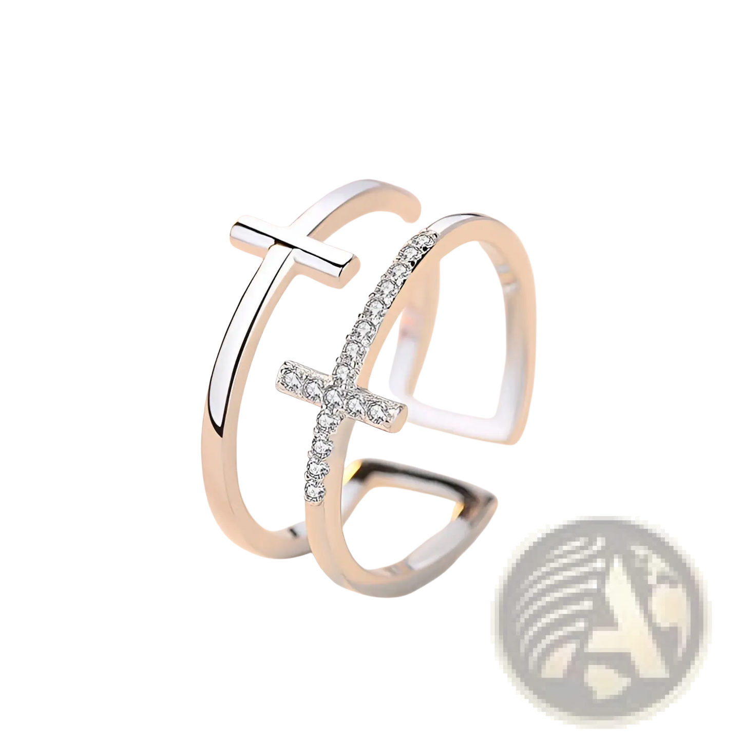 Adjustable Double Cross Zircon Inlaid Silver Ring