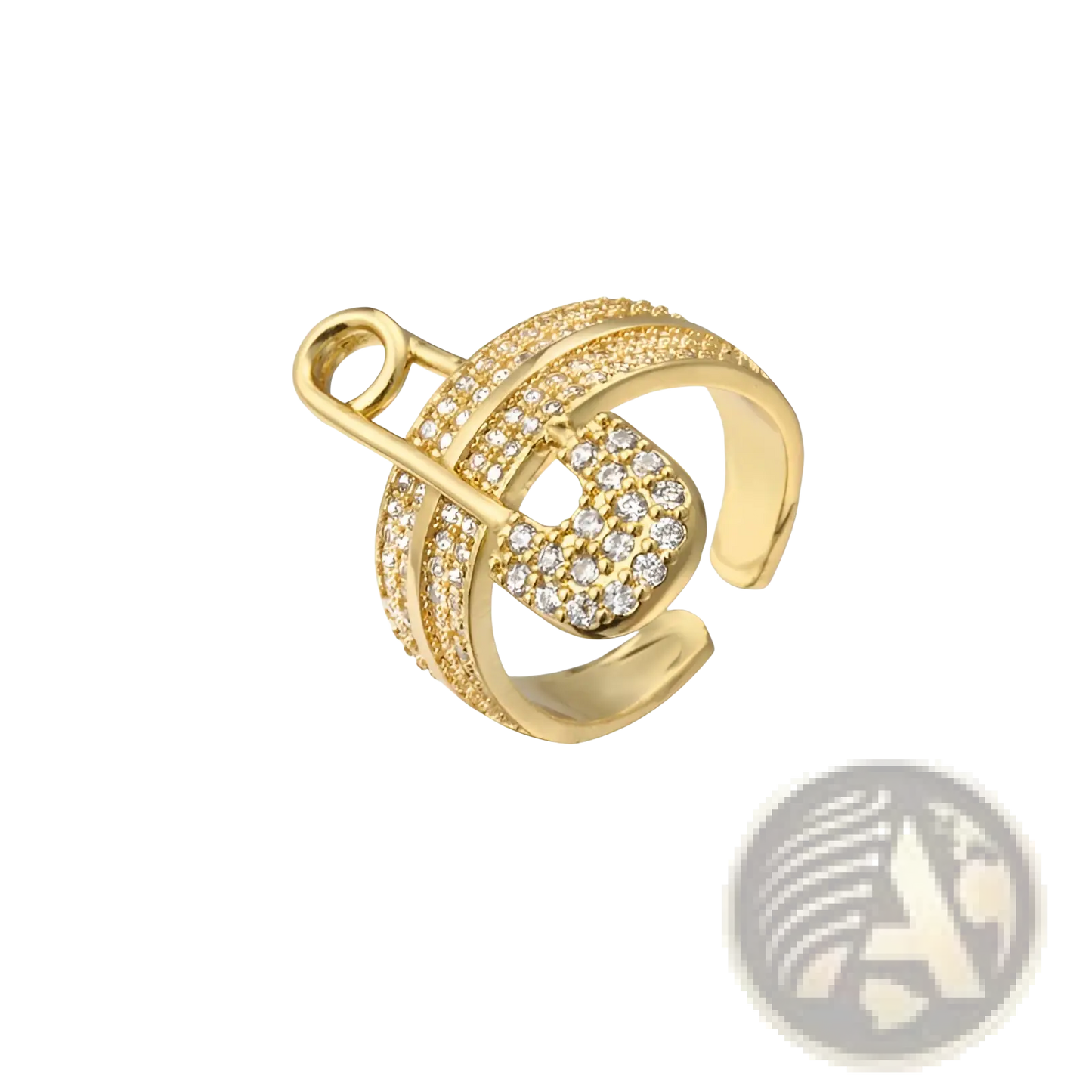 Adjustable Gold Safety Pin Zircon Geometric Ring