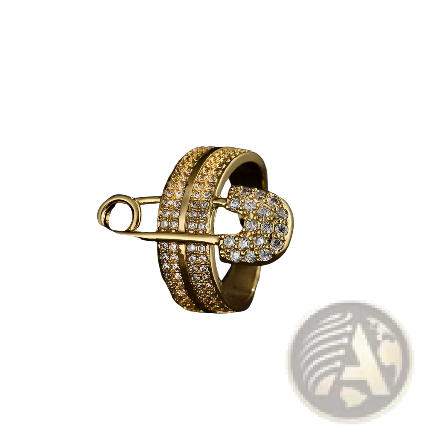 Adjustable Gold Safety Pin Zircon Geometric Ring