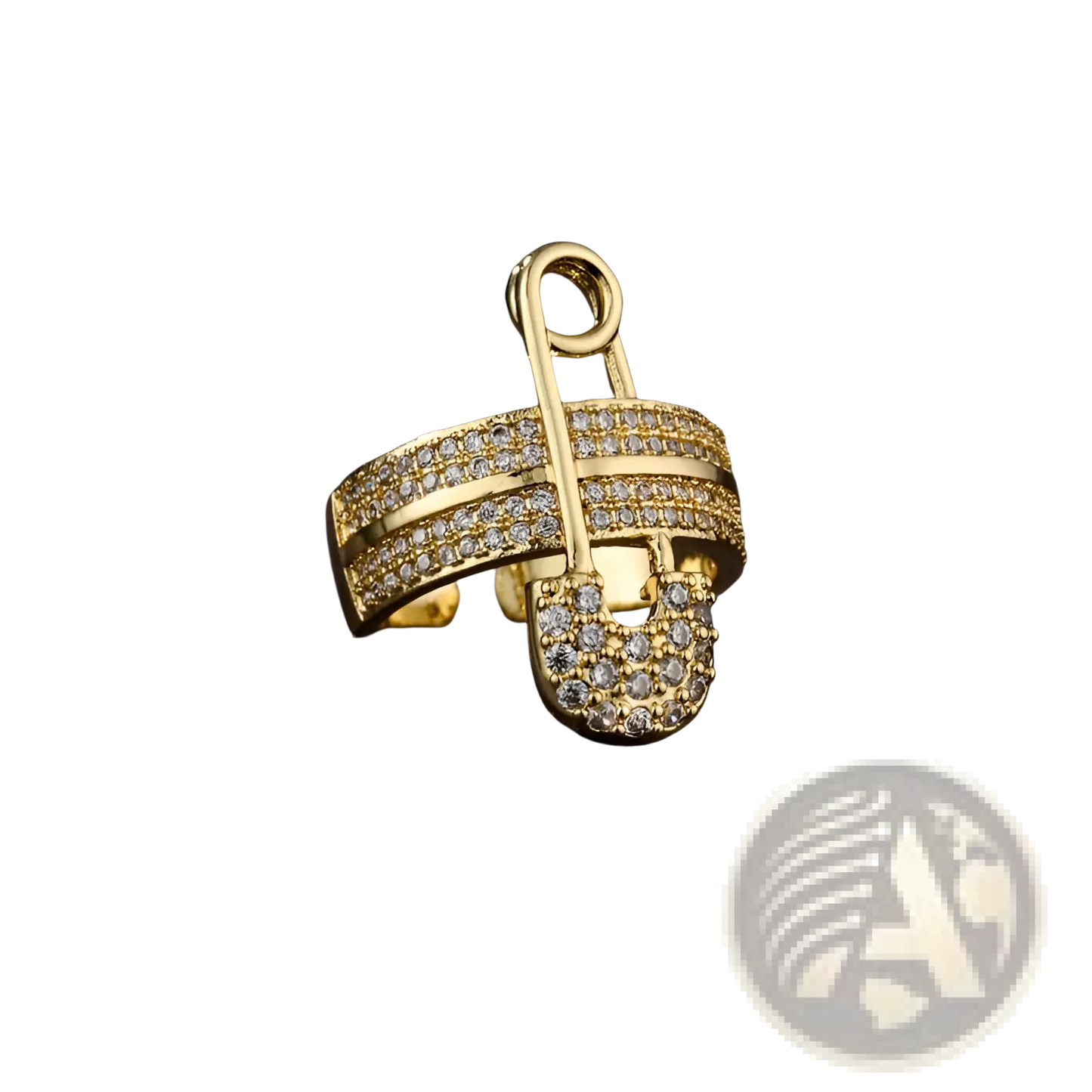 Adjustable Gold Safety Pin Zircon Geometric Ring