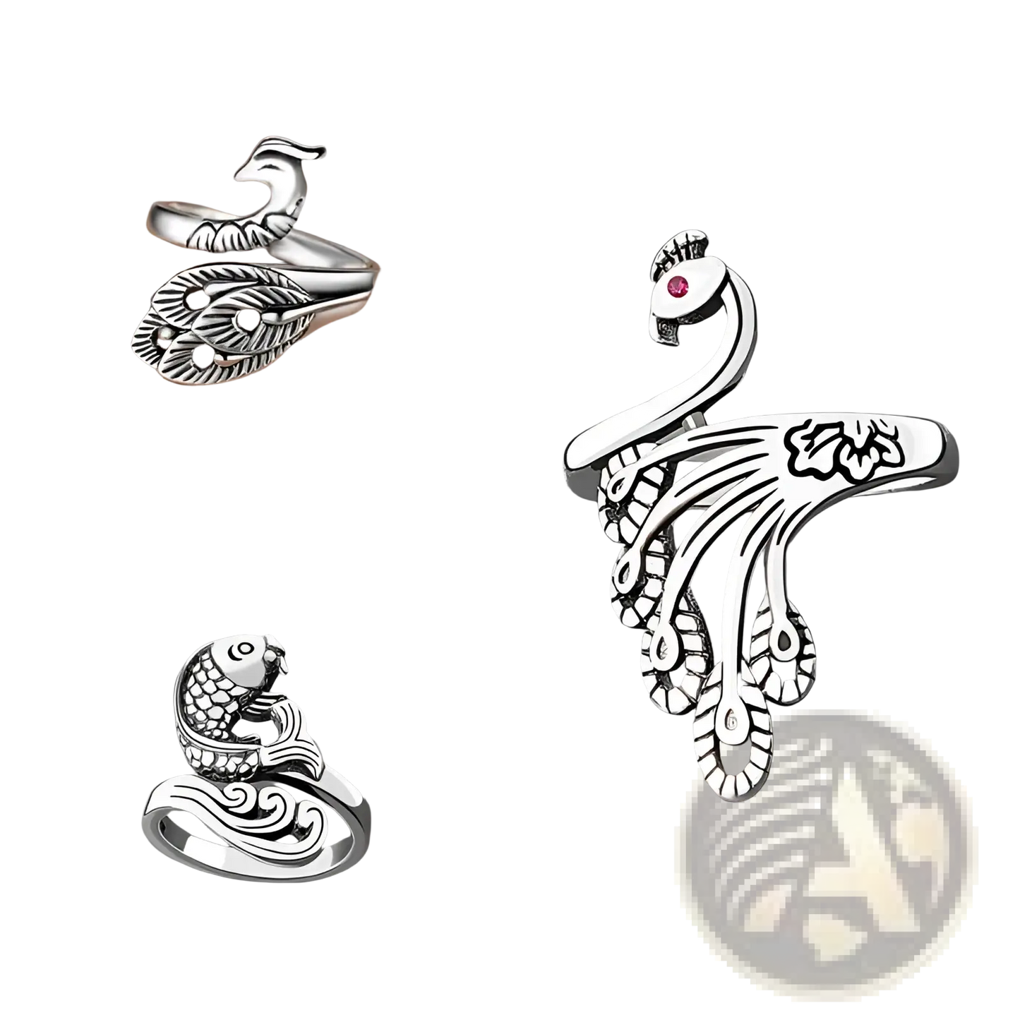 Adjustable Peacock and Fish Crochet Tension Rings
