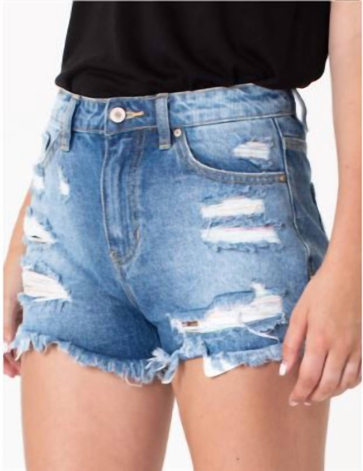 Kancan - Pastel Thread Distressed Denim Shorts