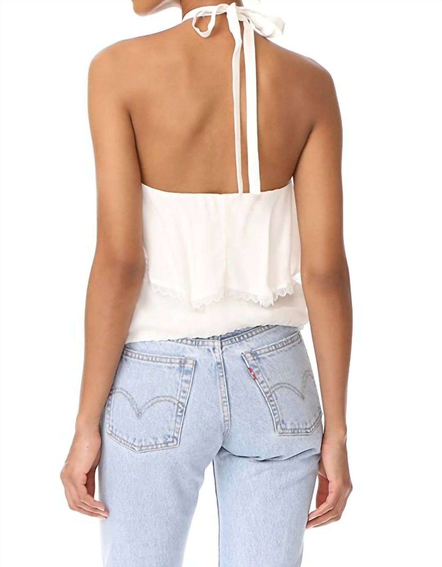 Alice + Olivia - Silk Ruffle Lace Trim Crop Halter Top