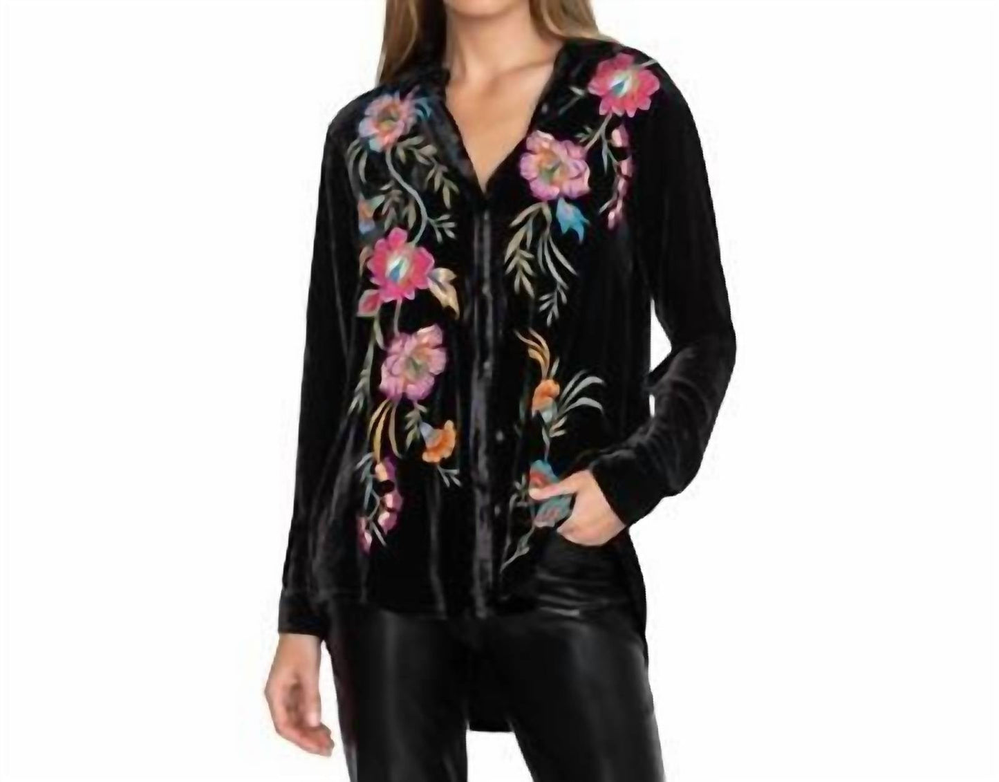 Adore - Women's Velvet Button Down Top