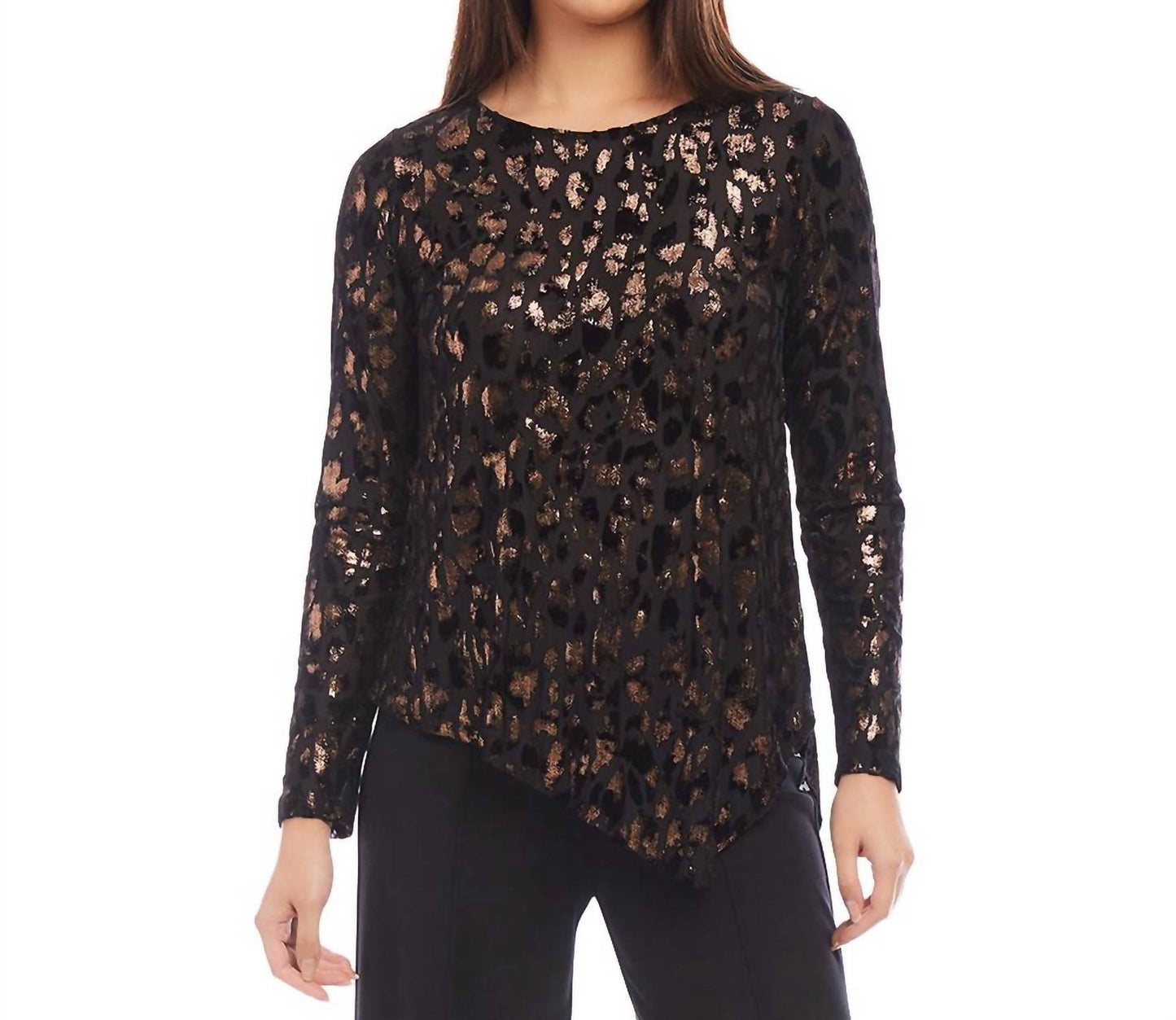 Karen Kane - Petite Size Velvet Burnout Asymmetric Top
