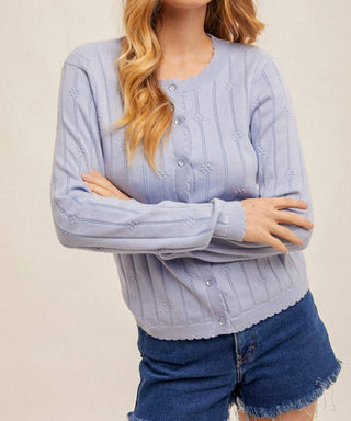 Hem & Thread - Floral Detail Scallop Edge Cardigan