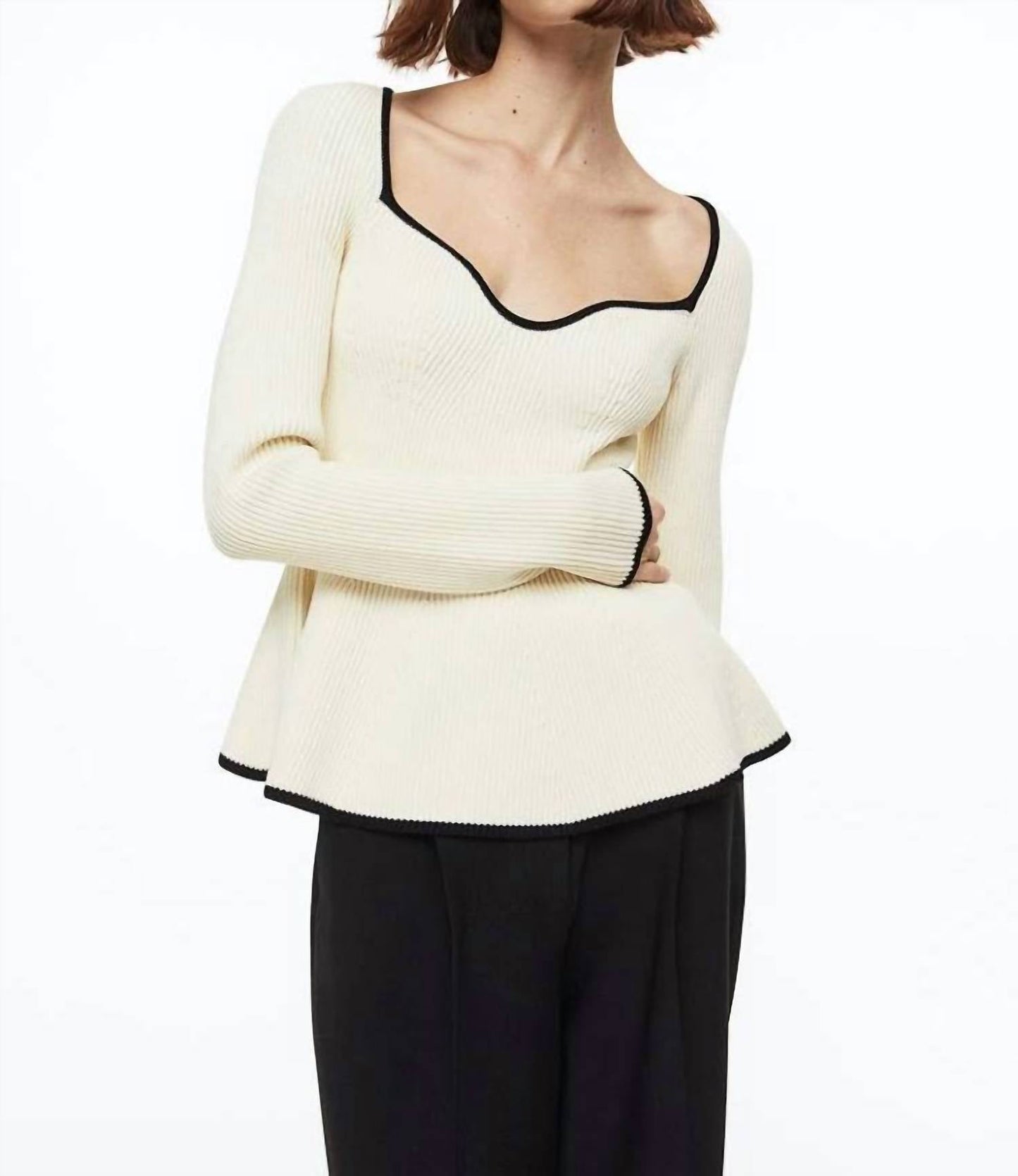 H&M - Ribbed Knit Sweater With Black Trim