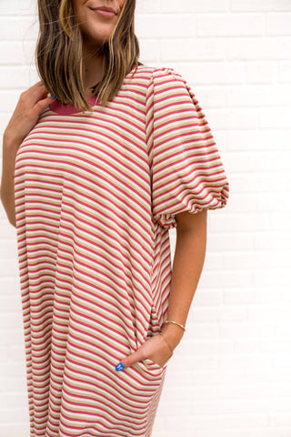 Bibi - Madelyn Striped Bubble Sleeve Dress