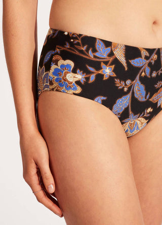 Seafolly - Calcinha de biquíni retrô com laterais largas da Silk Road