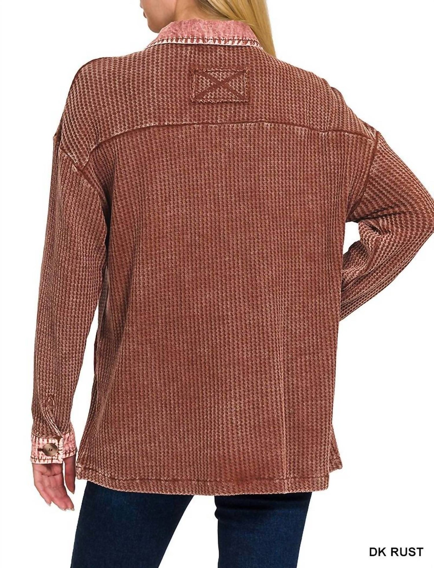Zenana - Tori Waffle Knit Acid Wash Shacket