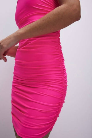 Good American - Vestido curto de cetim franzido