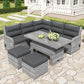 Outdoor Furniture Set Patio Rattan with Recliners and Tables