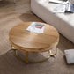 Modern Round Coffee Table with Wooden Carving Pattern and Metal Legs