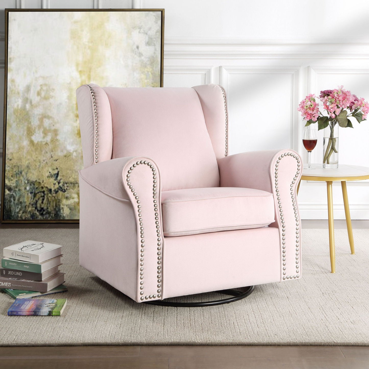 Tamaki Glider Chair With Swivel - Pink
