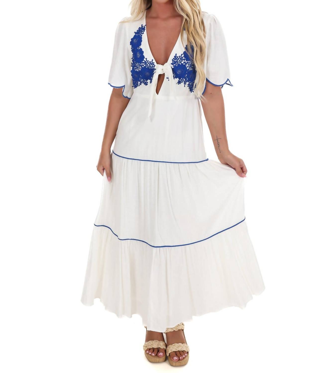 Blue Blush - Embroidered Dreams Tiered Midi Dress