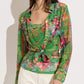 Oolala - Jungle Print Chiffon Button Down Blouse With Mesh Top