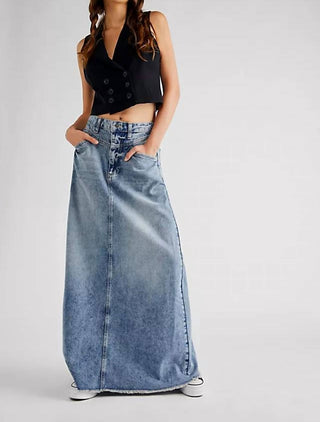 Free People - Saia longa jeans Come As You Are em índigo médio