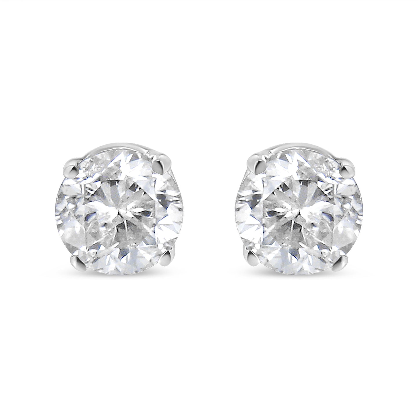 AGS Certified 14K White Gold 1.0 Cttw 4-Prong Set Brilliant Round-Cut Solitaire Diamond Push Back Stud Earrings (E-F Color, SI2-I1 Clarity)
