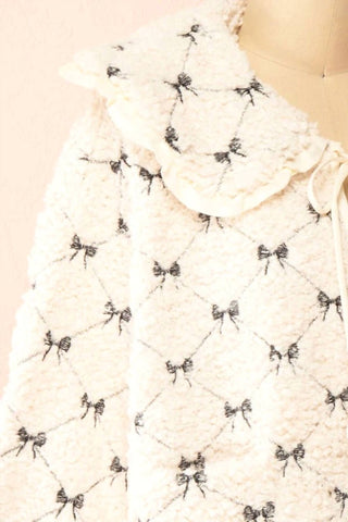 Mable - Bow Embroidered Quilted Sherpa Jacket