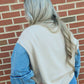 Anniewear - Denim Sleeve Contrast Distressed Sweater Top