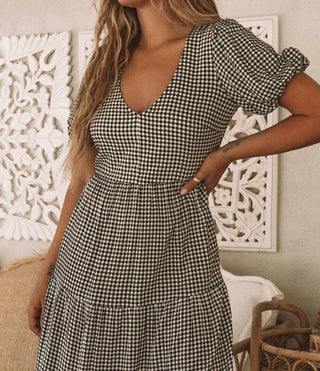 Lovestitch - Gingham Puff Sleeve Midi Dress