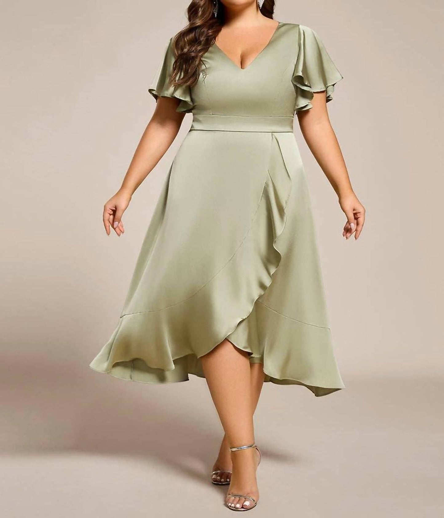 Ever-Pretty - Elegant Satin Midi Dress