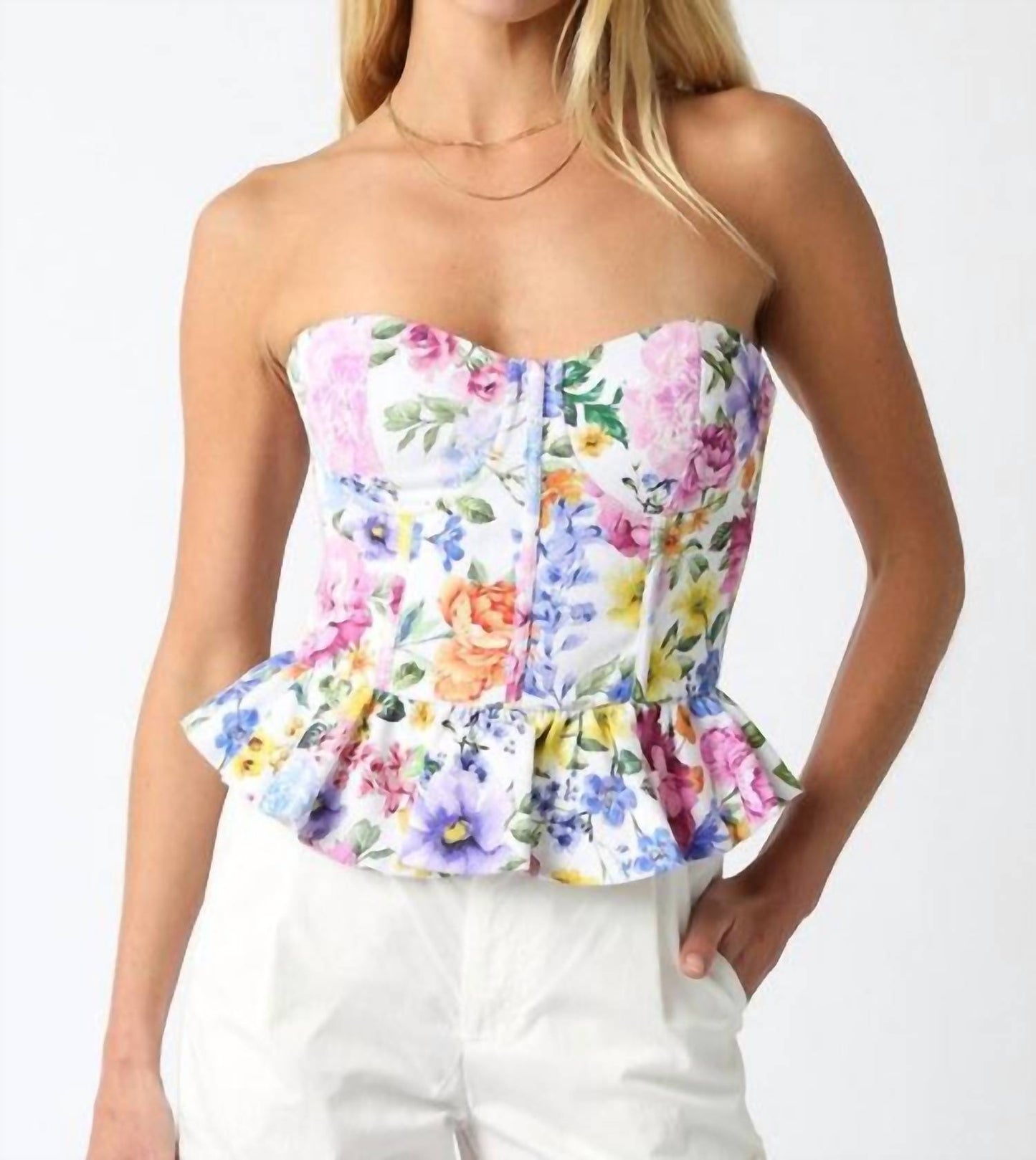 Olivaceous - Fiora Floral Corset Peplum Top