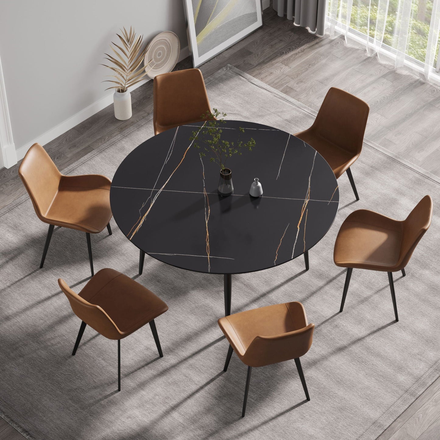 Modern Man-Made Stone Round Dining Table for 6 People