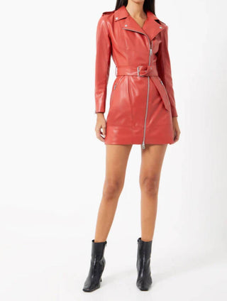 French Connection - Vestido curto de couro vegano com cinto Etta