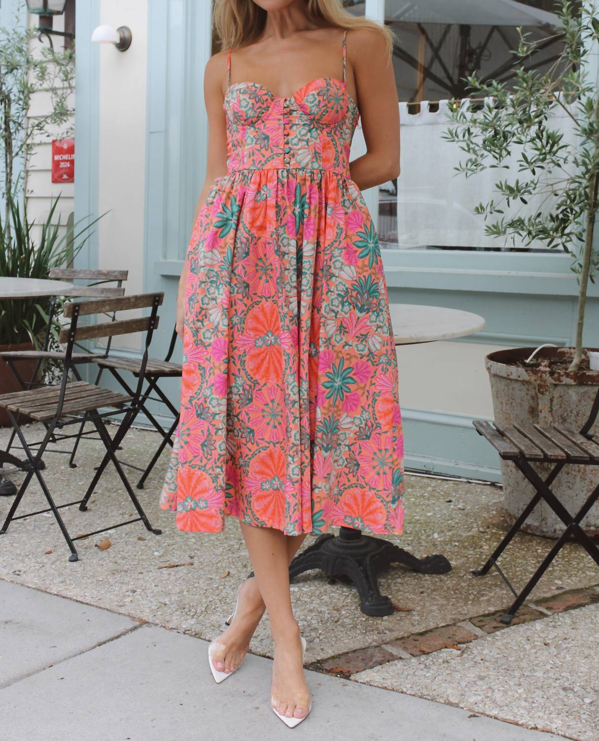 Olivaceous - Blossom Print Midi Dress