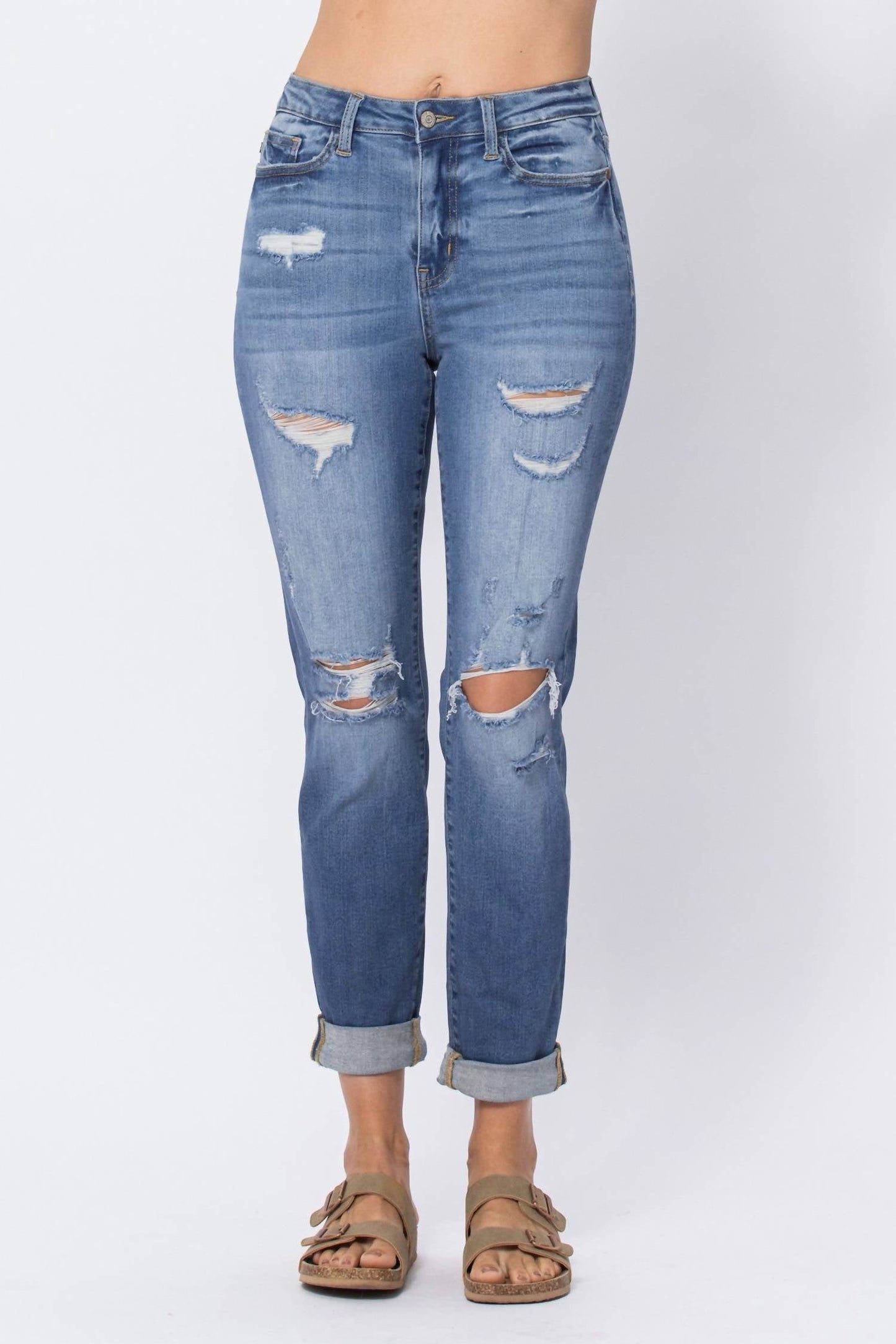 Judy Blue - High Waist Cuffed Destroyed Boyfriend Jeans