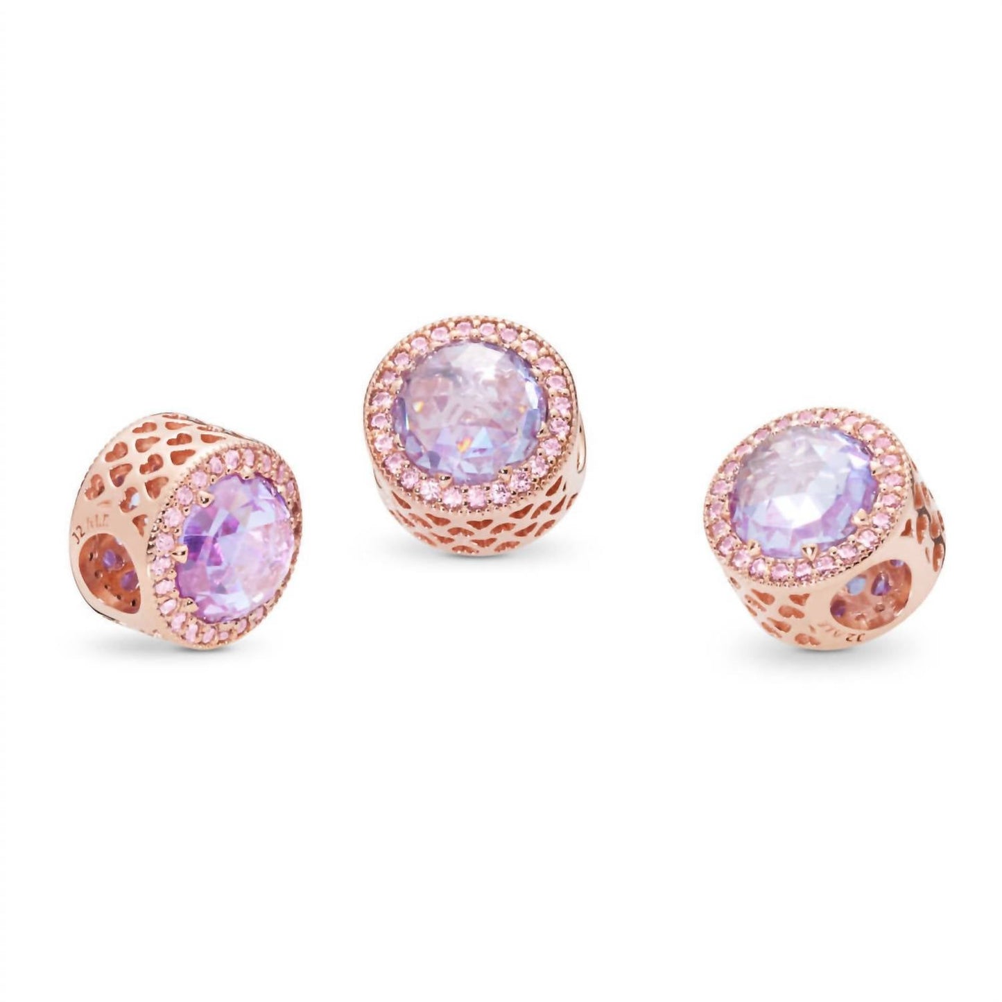 Pandora - Women's Rose Radiant Hearts Charm With Lavender Zirconia