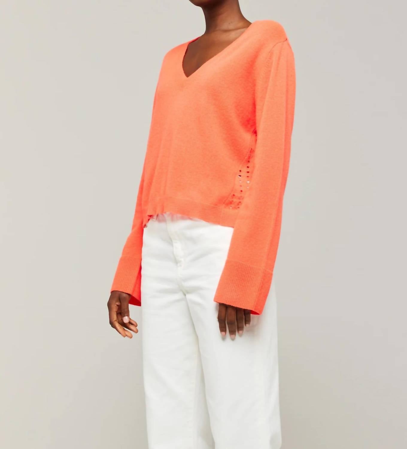 Brodie Cashmere - Kate Pointelle Cashmere V-neck Sweater