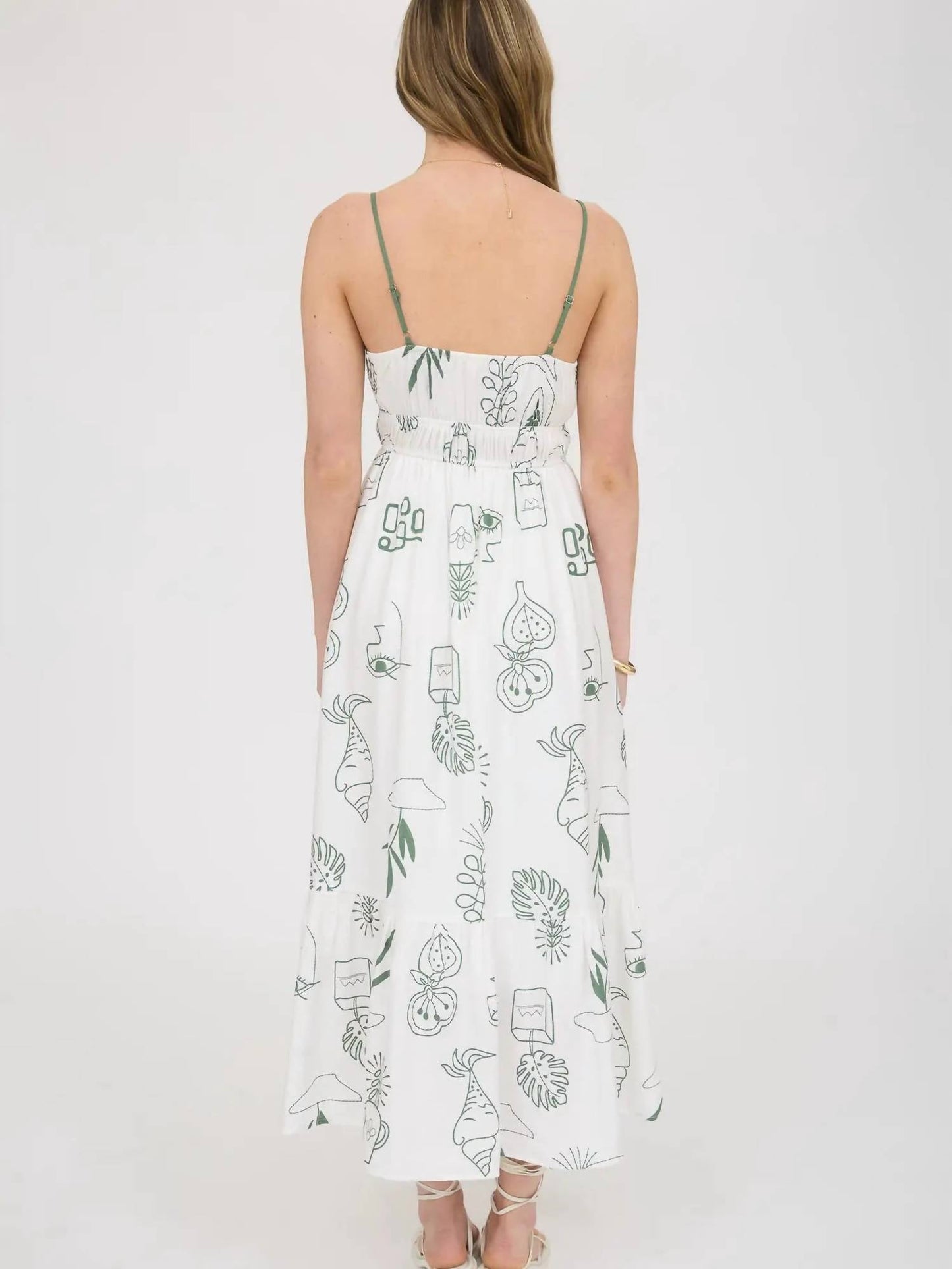 Blu Pepper - Green Doodle Max Dress With Adjustable Straps