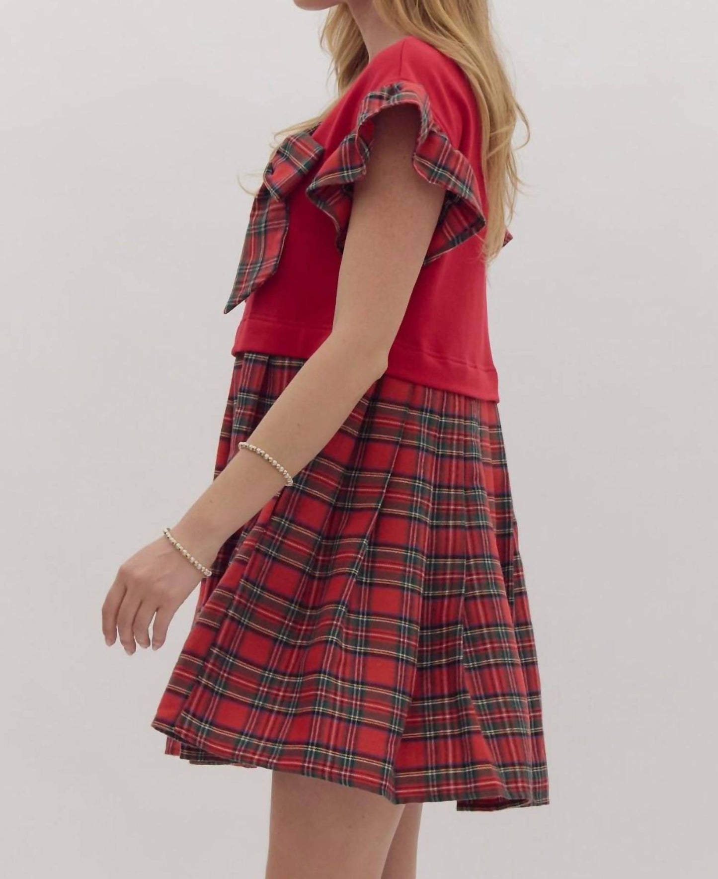 Entro - Tartan Plaid with a Bow Dress