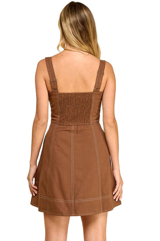 Baby Pink - Sleeveless Zip-up Denim-style Mini Dress