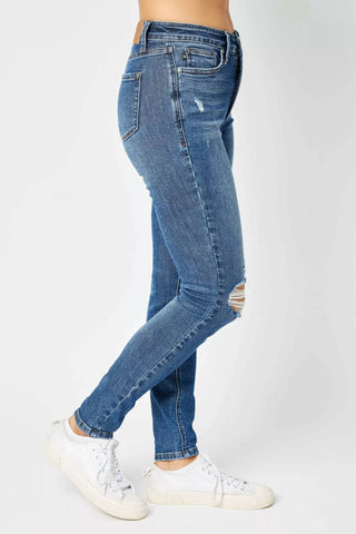 Judy Blue - Calça Jeans Skinny Destroy com Controle de Barriga de Cintura Média