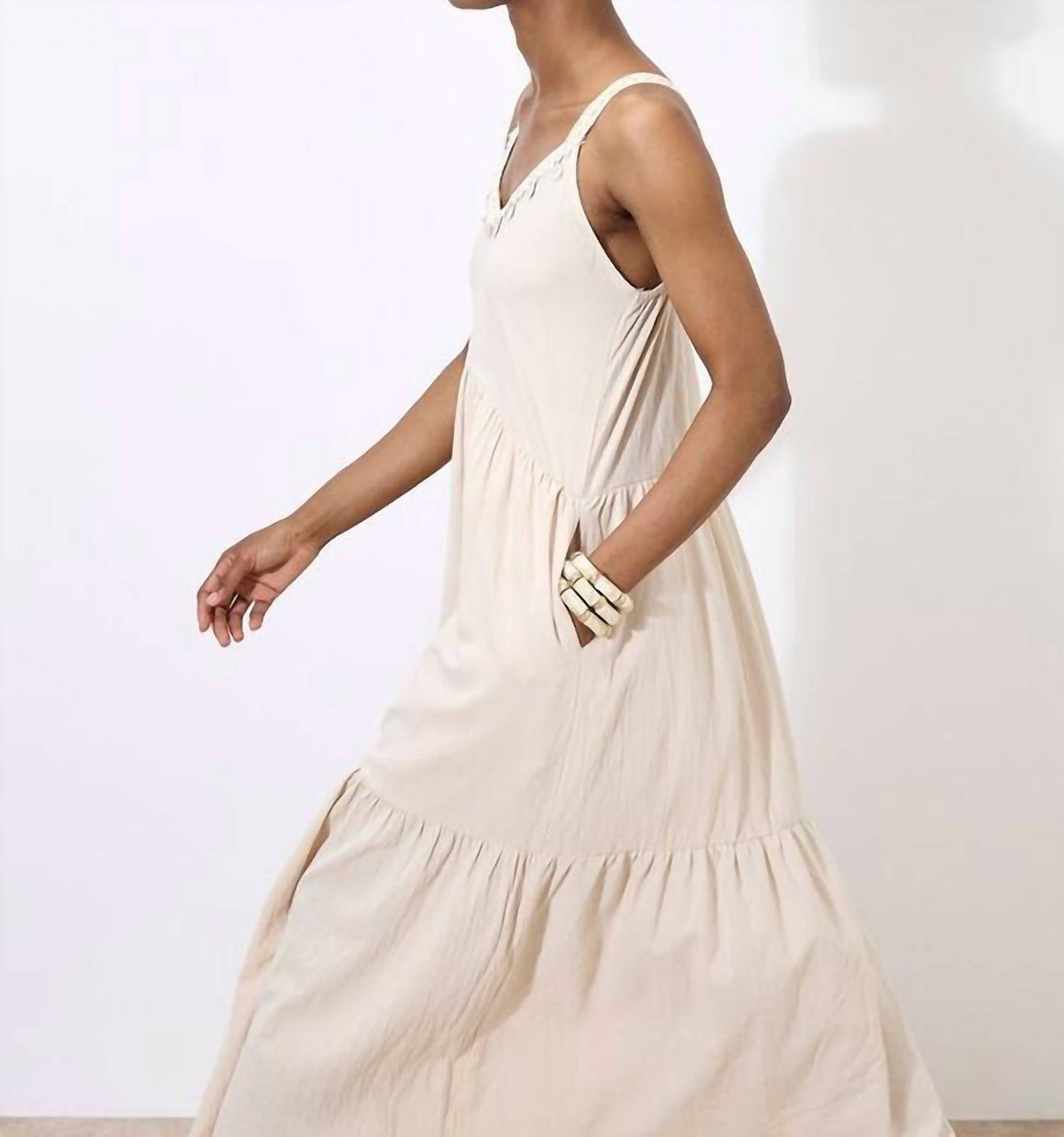 Apricot - Bead Embellished Tiered Midi-dress