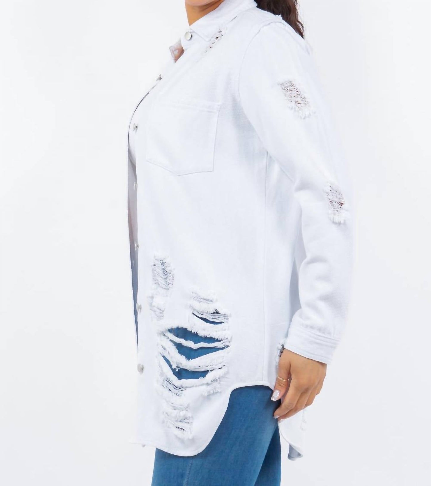American Bazi - Distressed Button Up Long Sleeve Denim Jacket