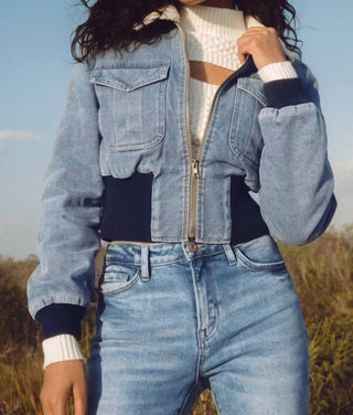 Elan - JAQUETA JEANS GOLA DE PELE