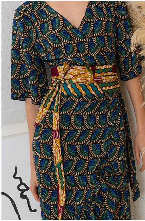 Cinto de gravata estampado de inspiração africana de seda e sal, tamanho único