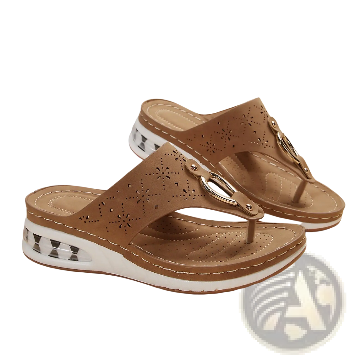 Air Cushion Thong Sandals Wedge Leather Flip Flops