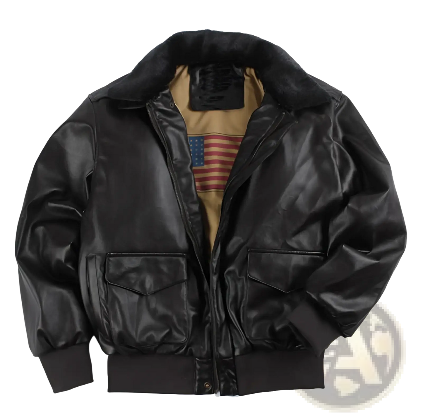 Air Force Fur Leather Bomber Jacket with Flag Lining