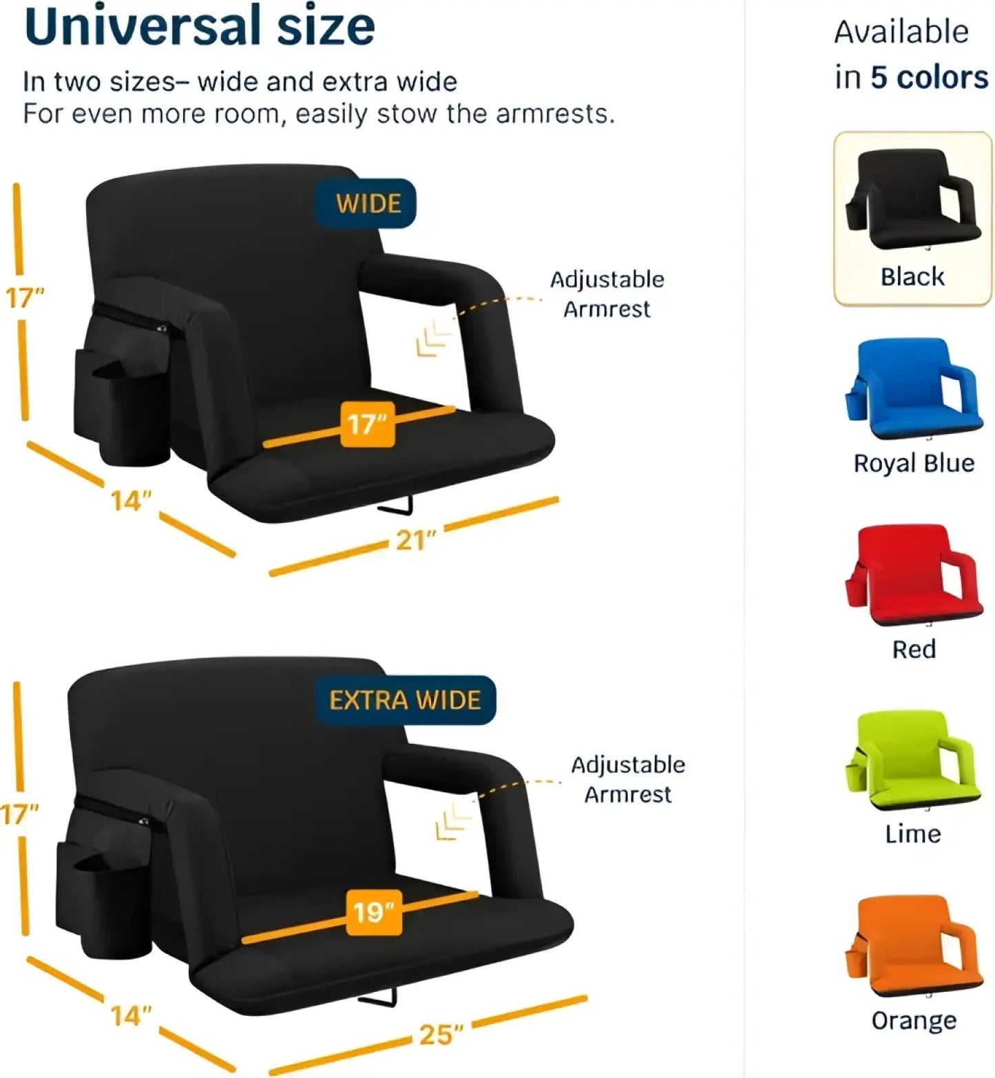 Alpcour Premium Reclining Stadium Seat with Armrests