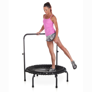 JumpSport 250 Fitness Rebounder Mini Trampolim e Acessório de Barra de Apoio, Preto
