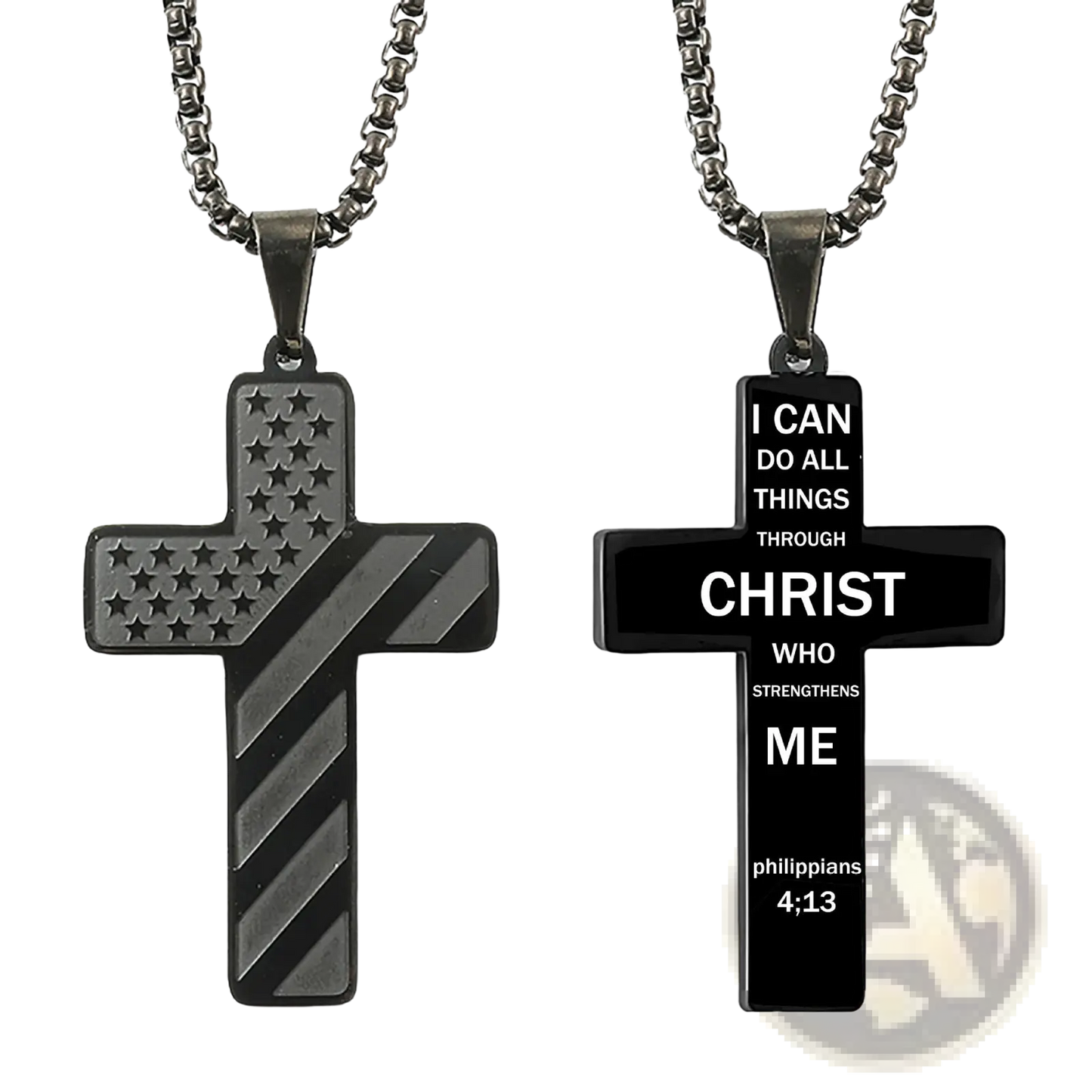 American Flag Bible Verse Cross Pendant Necklace